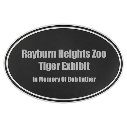 Custom Etched Cast Aluminum Oval Sign - Silver / Black - Ground Sign Stake