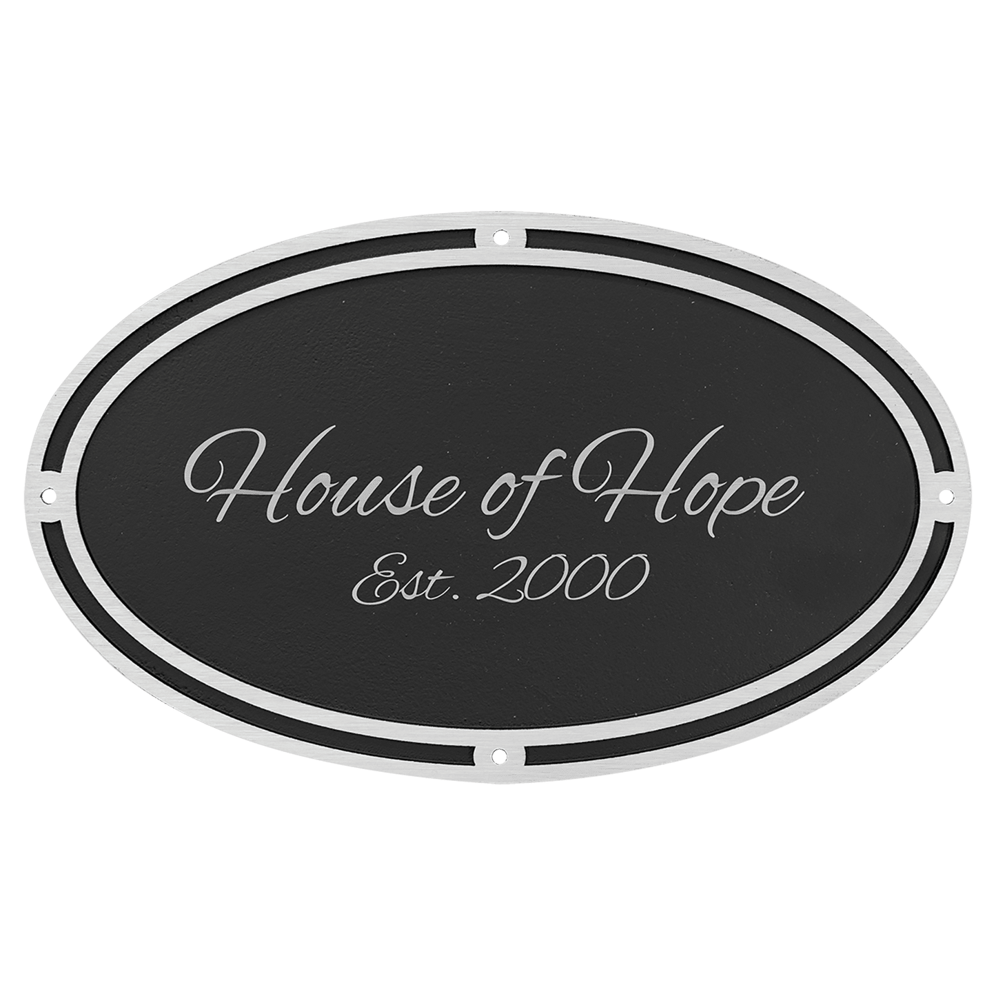 Custom Etched Cast Aluminum Oval Sign - Silver / Black - Wall Mount - Smalltown Connetchin