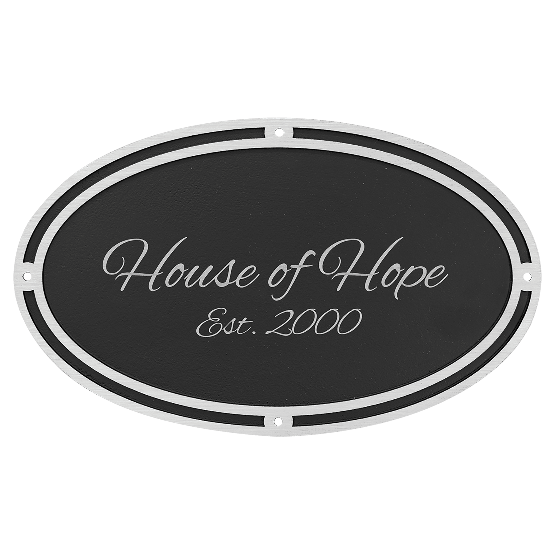 Custom Etched Cast Aluminum Oval Sign - Silver / Black - Wall Mount - Smalltown Connetchin