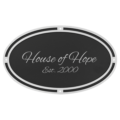 Custom Etched Cast Aluminum Oval Sign - Silver / Black - Wall Mount - Smalltown Connetchin