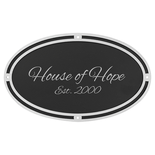 Custom Etched Cast Aluminum Oval Sign - Silver / Black - Wall Mount - Smalltown Connetchin