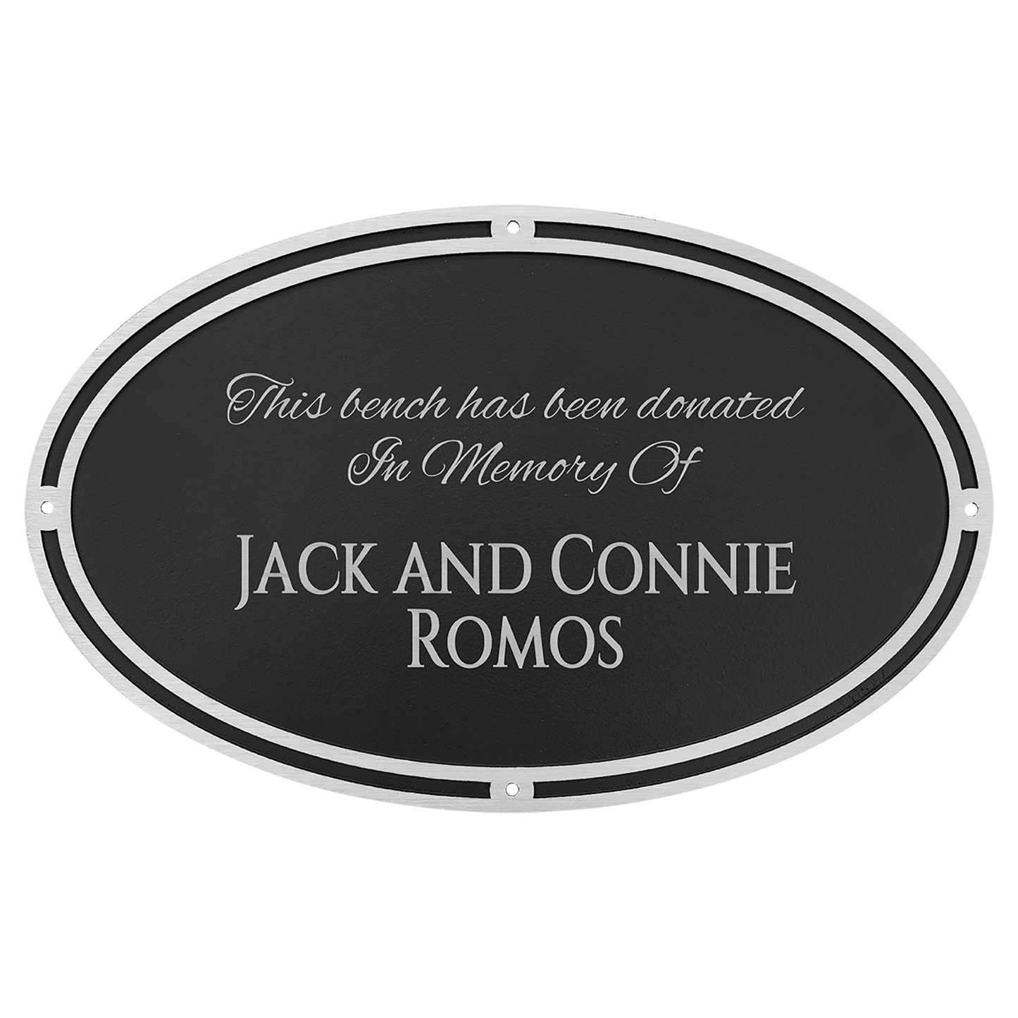 Custom Etched Cast Aluminum Oval Sign - Silver / Black - Wall Mount