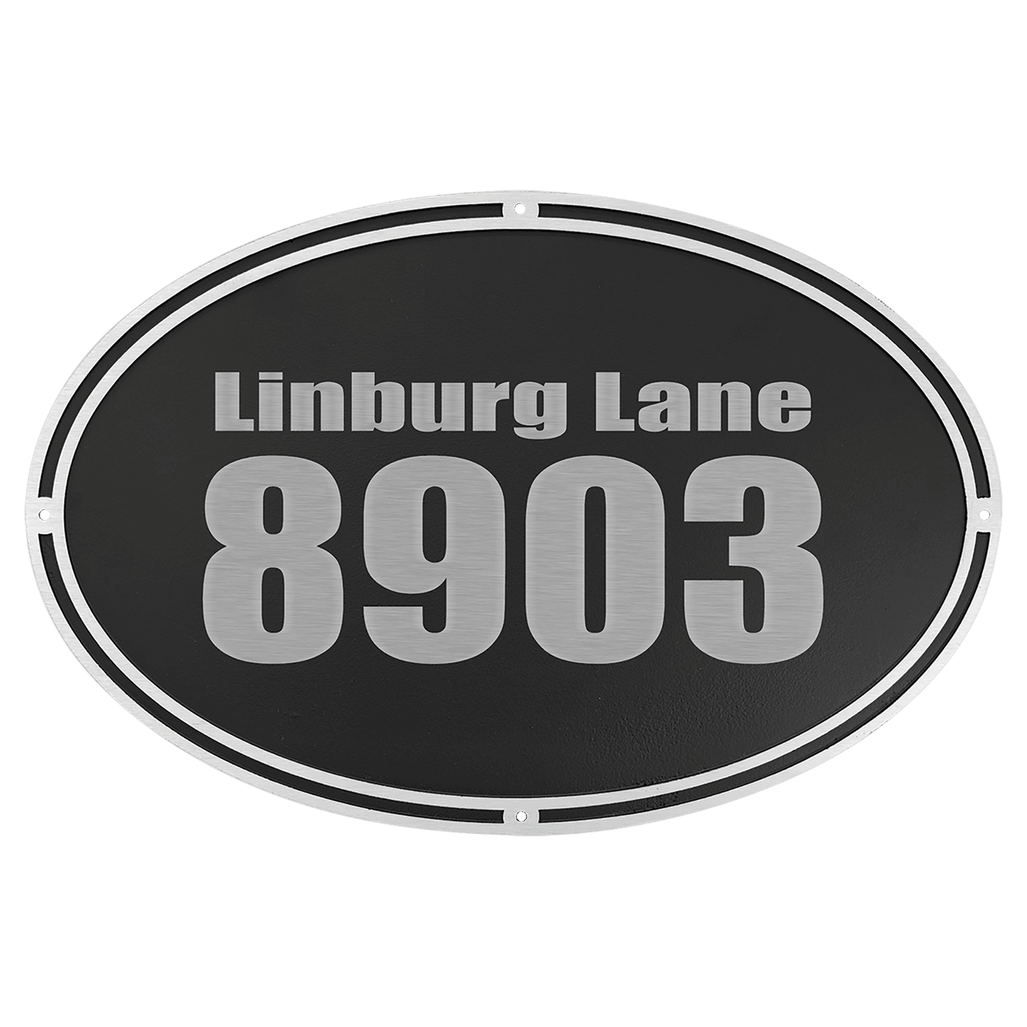 Custom Etched Cast Aluminum Oval Sign - Silver / Black - Wall Mount