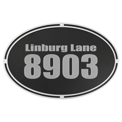 Custom Etched Cast Aluminum Oval Sign - Silver / Black - Wall Mount