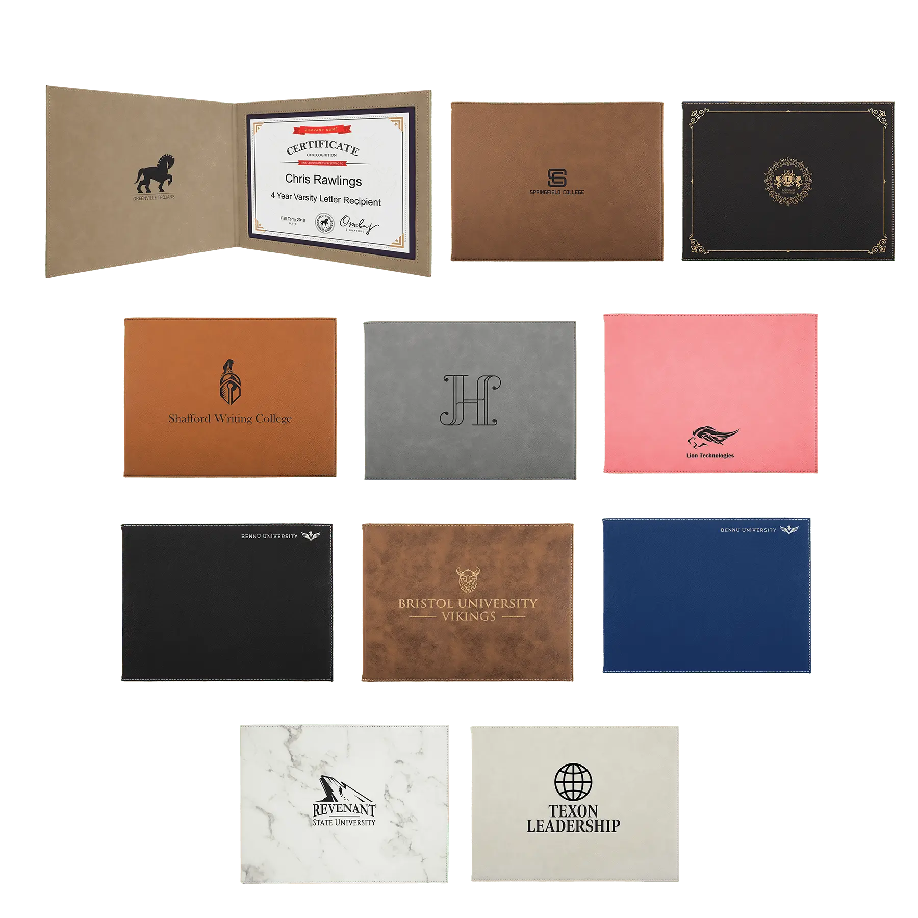 9" x 12" Leatherette Certificate Holder for 8 1/2" x 11 - Custom JDS