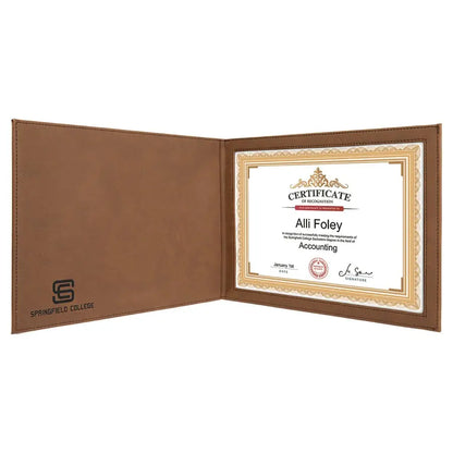 9" x 12" Leatherette Certificate Holder for 8 1/2" x 11 - Custom JDS
