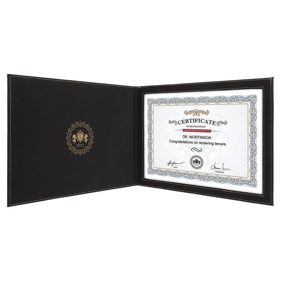 9" x 12" Leatherette Certificate Holder for 8 1/2" x 11 - Custom