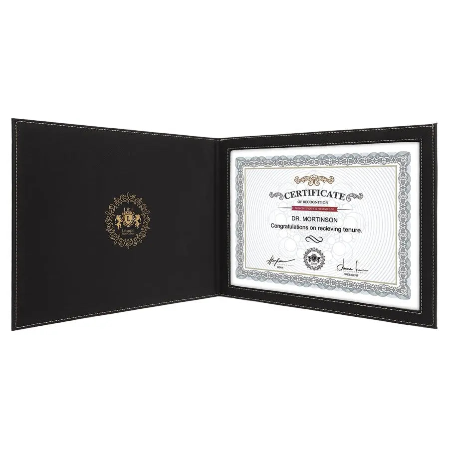 9" x 12" Leatherette Certificate Holder for 8 1/2" x 11 - Custom JDS