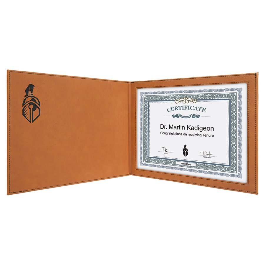 9" x 12" Leatherette Certificate Holder for 8 1/2" x 11 - Custom