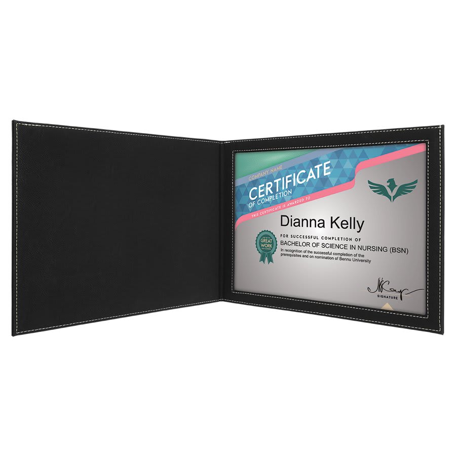 9" x 12" Leatherette Certificate Holder for 8 1/2" x 11 - Custom