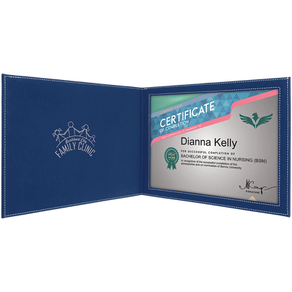 9" x 12" Leatherette Certificate Holder for 8 1/2" x 11 - Custom JDS