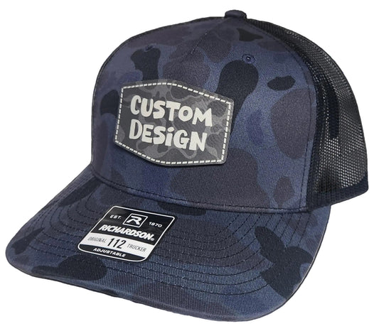 Custom Patch - Richardson 112PFP Printed Five Panel Snapback - ADMIRAL DUCK CAMO/BLACK