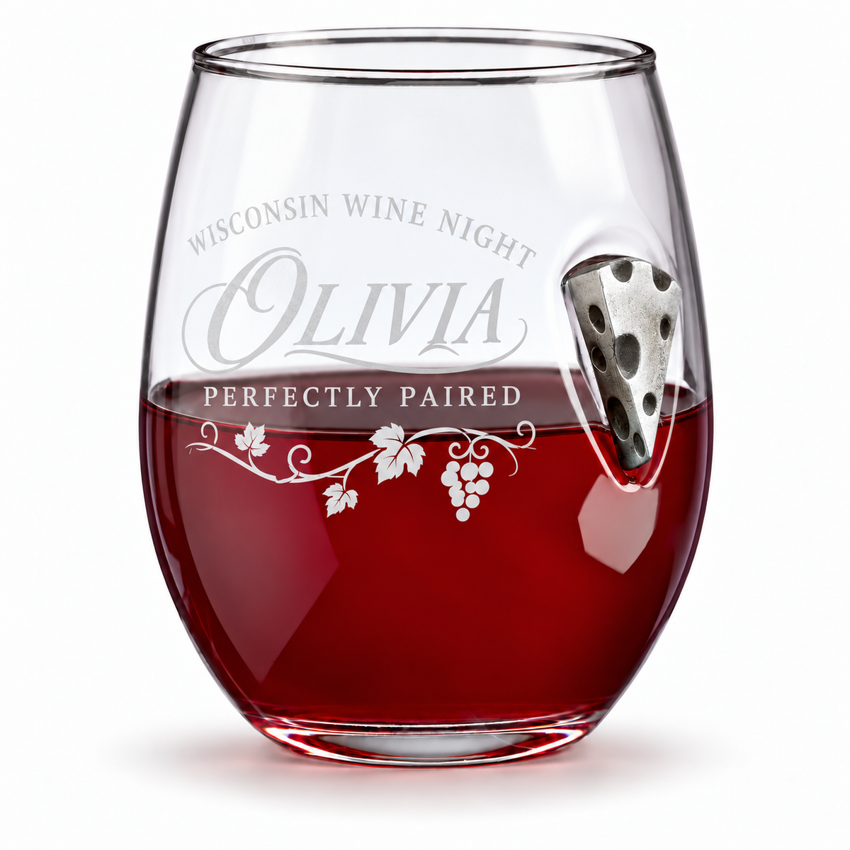 BenShot Cheese Wedge 15 oz Wine Glass with sample personalization
