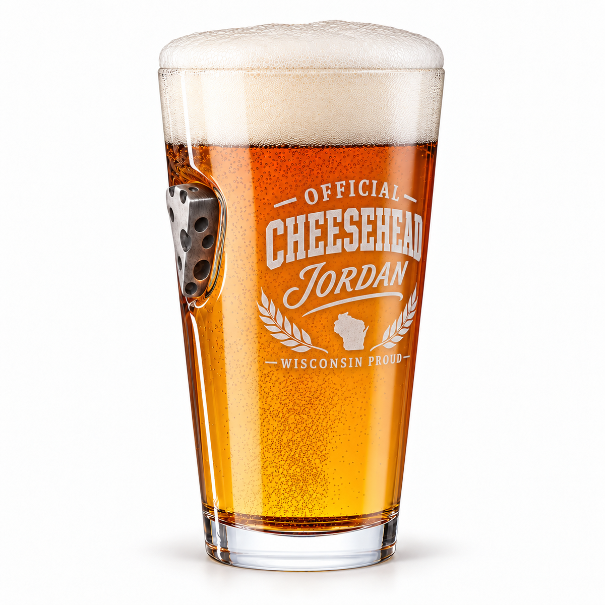 BenShot Cheese Wedge 16 oz Pint Glass with sample personalization