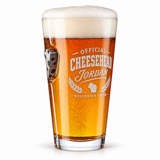 BenShot Cheese Wedge 16 oz Pint Glass with sample personalization