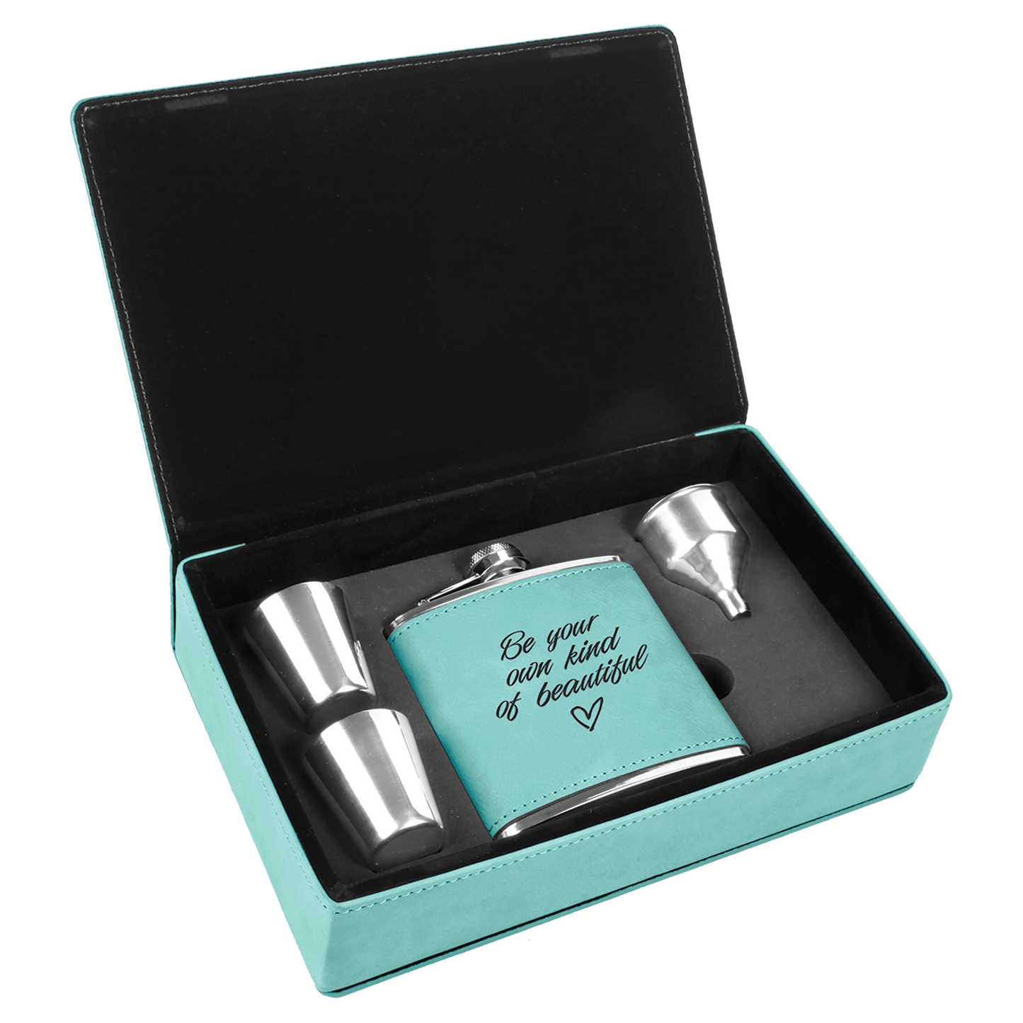 Leatherette Flask Gift Set 6 oz. (4pc) - Custom