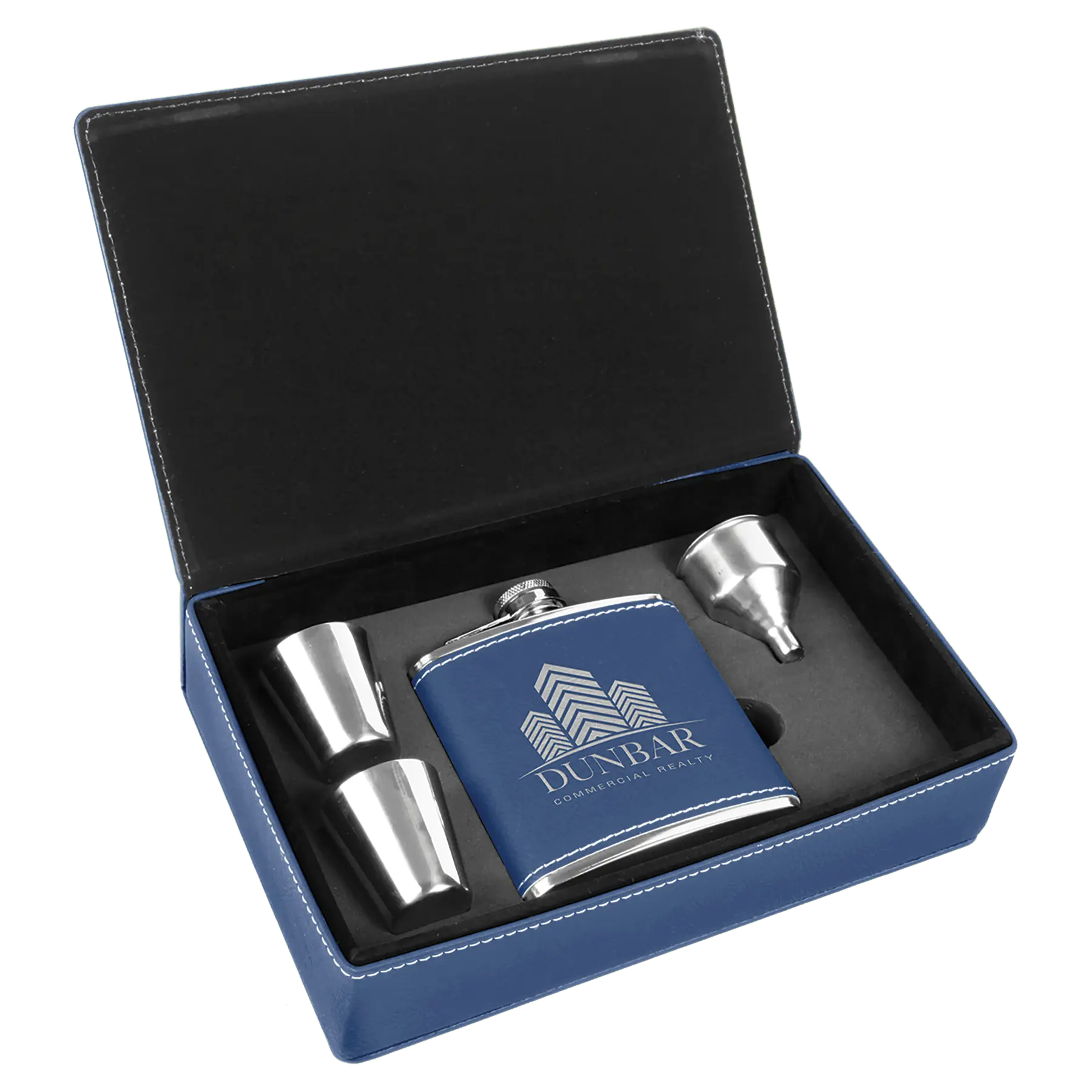 Leatherette Flask Gift Set 6 oz. (4pc) - Custom JDS