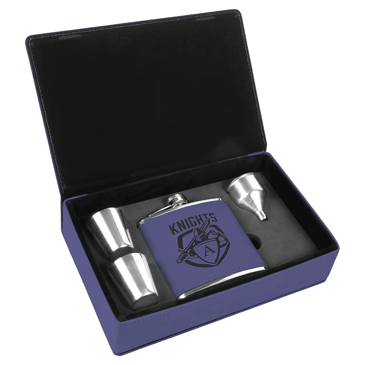 Leatherette Flask Gift Set 6 oz. (4pc) - Custom