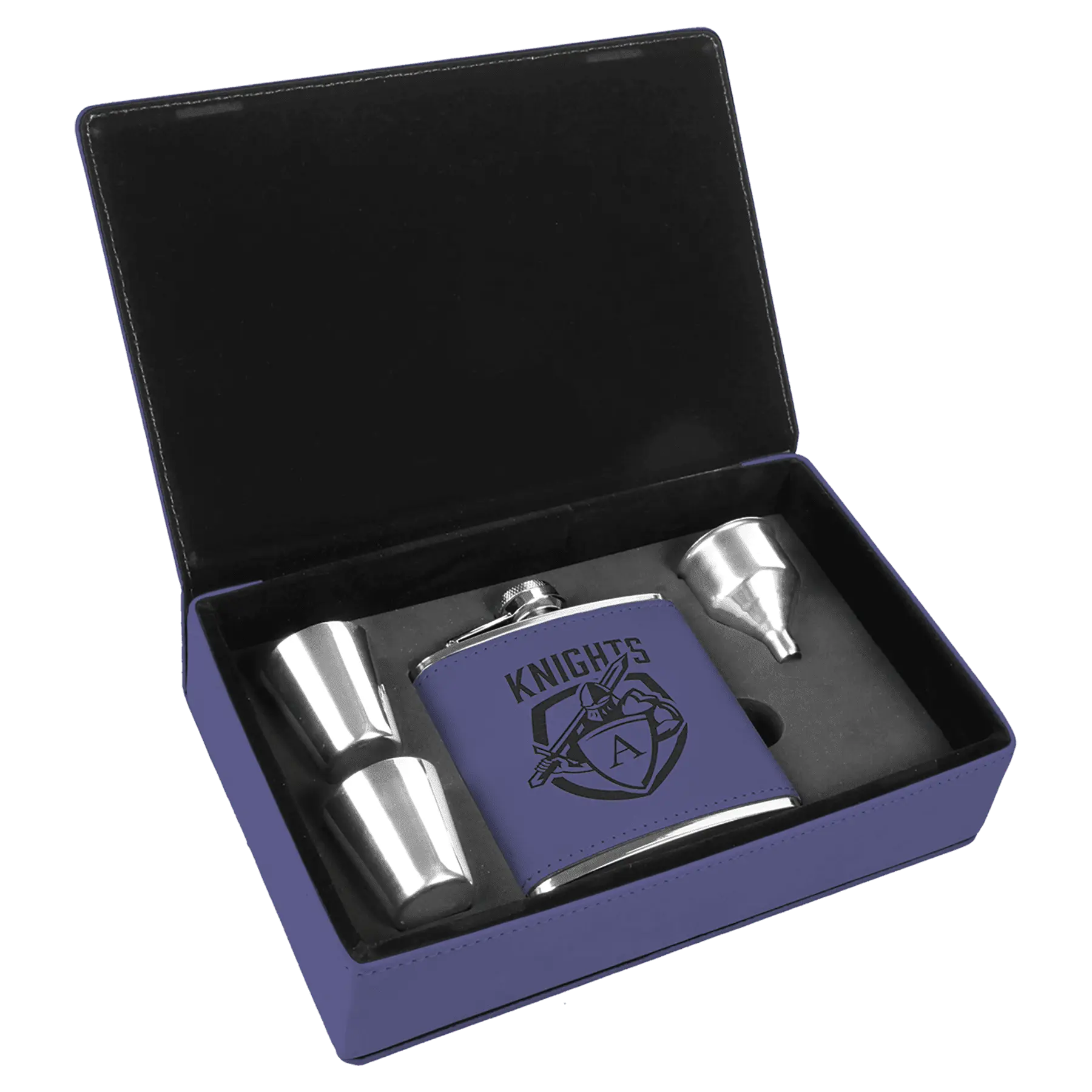 Leatherette Flask Gift Set 6 oz. (4pc) - Custom JDS