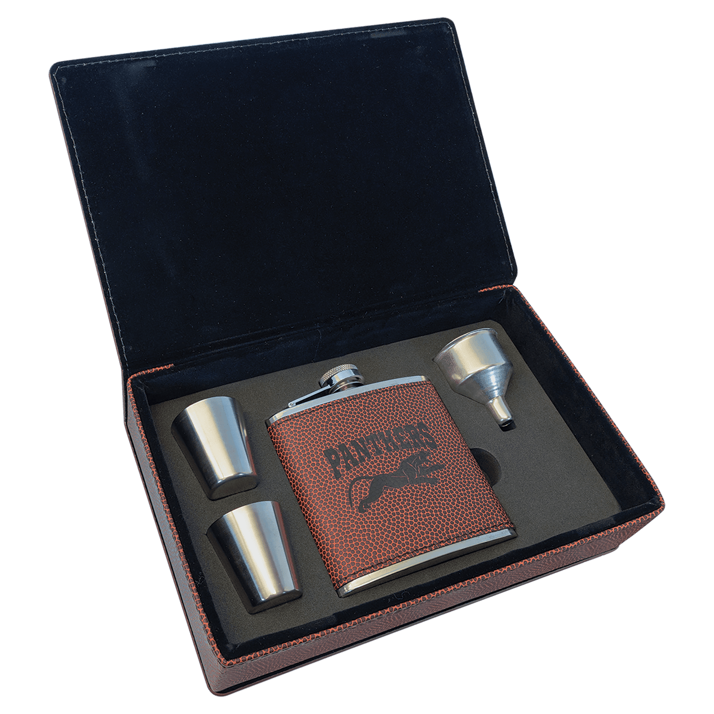 Leatherette Flask Gift Set 6 oz. (4pc) - Custom