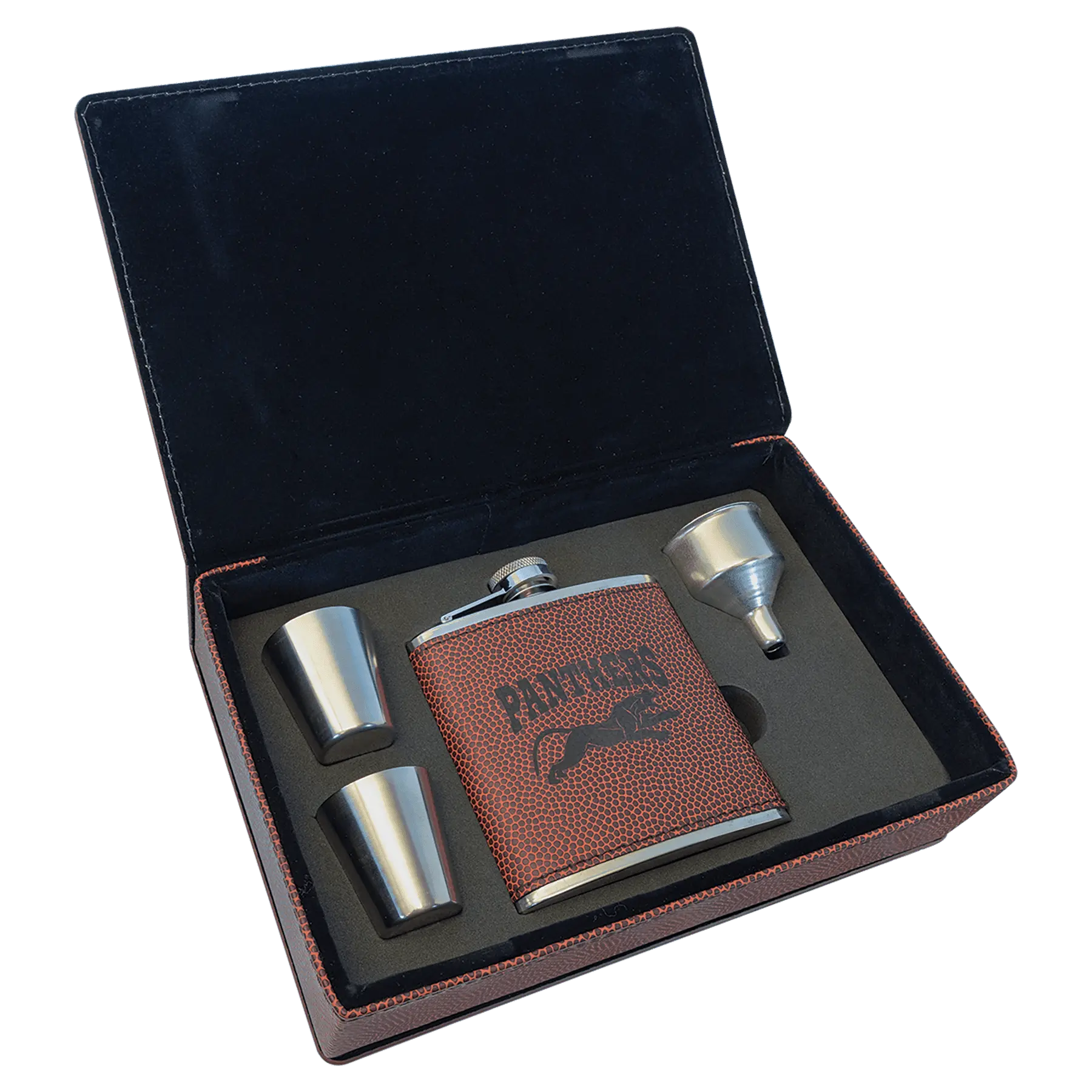 Leatherette Flask Gift Set 6 oz. (4pc) - Custom JDS
