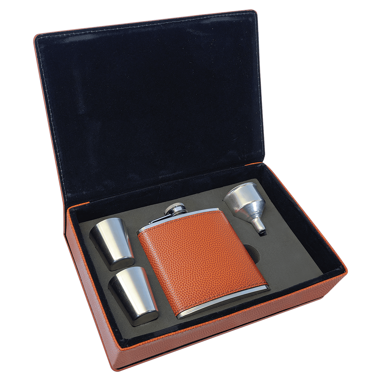 Leatherette Flask Gift Set 6 oz. (4pc) - Custom