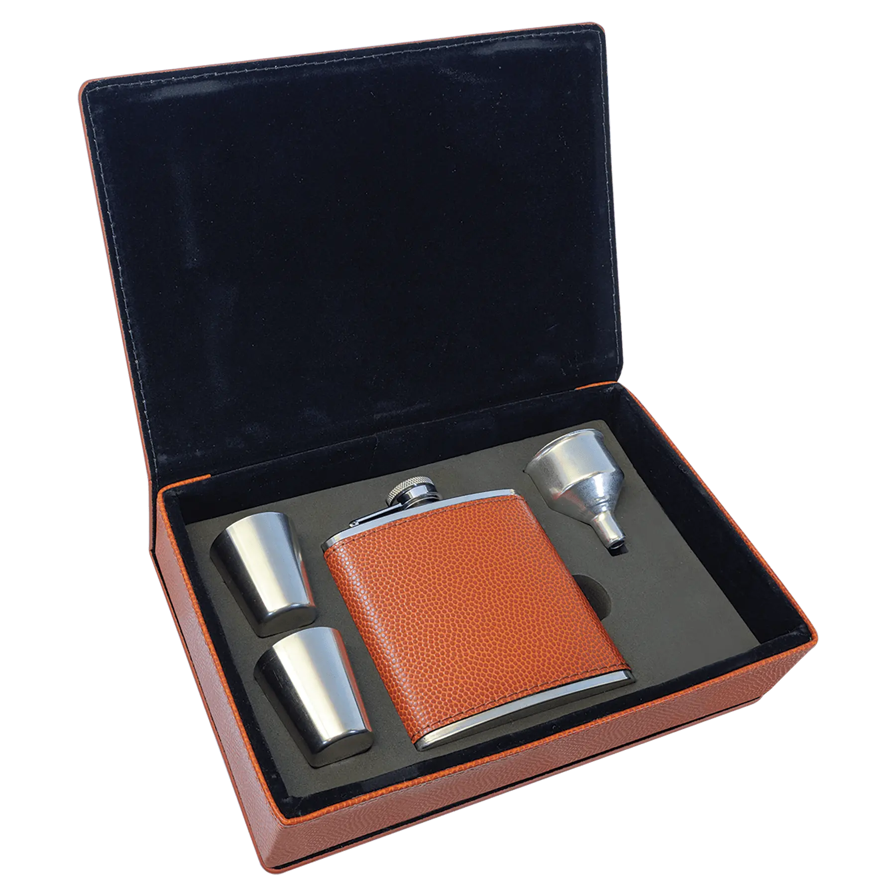 Leatherette Flask Gift Set 6 oz. (4pc) - Custom JDS