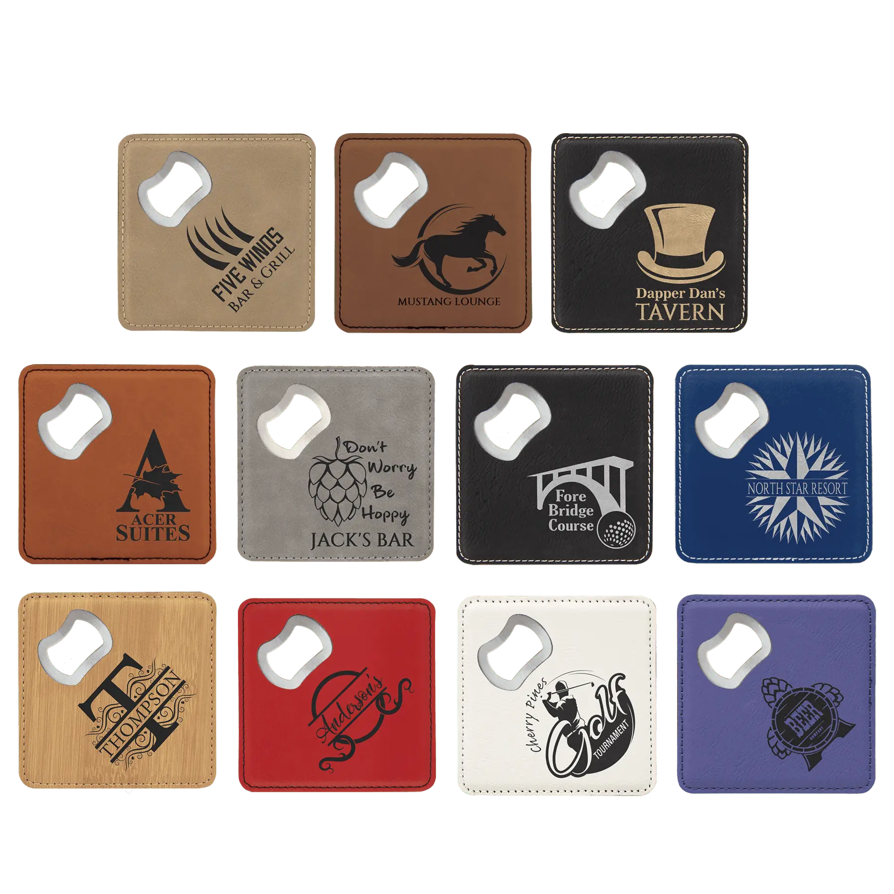 Etched Custom Coasters with Built-in Bottle Opener (6 pcs) JDS
