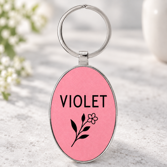 Personalized Metal-Frame Oval Leatherette Keychains