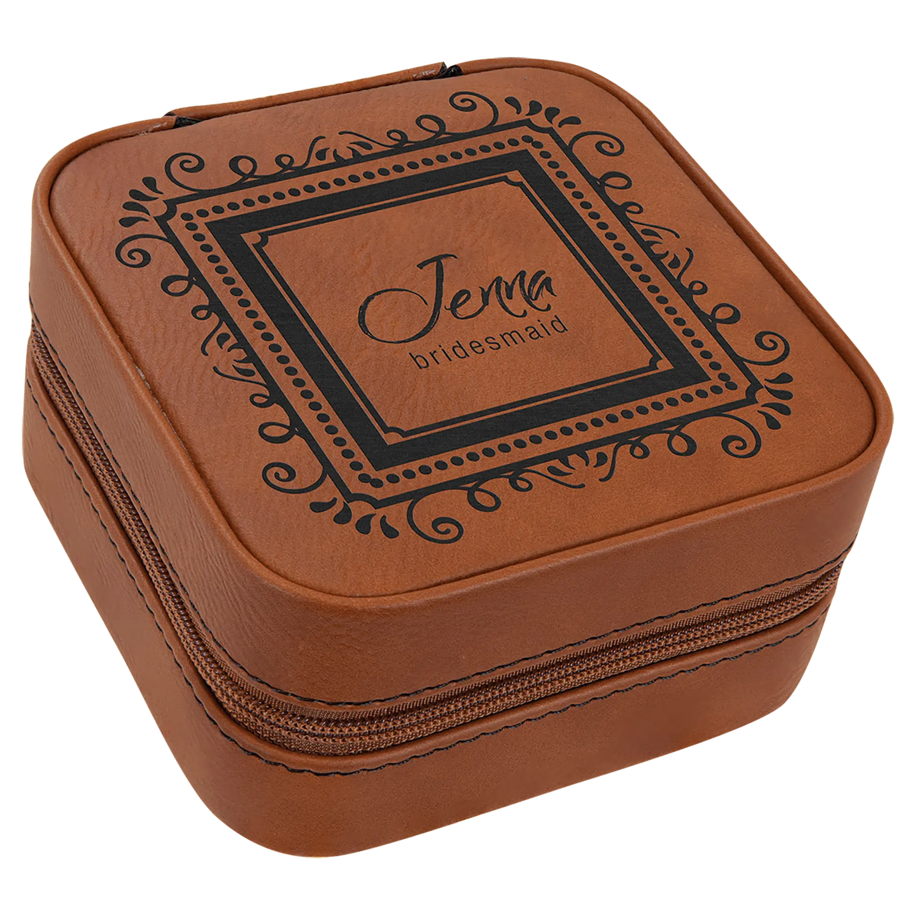 Leatherette Travel Jewelry Box with Tan Lining - 4" X 4" - Custom JDS