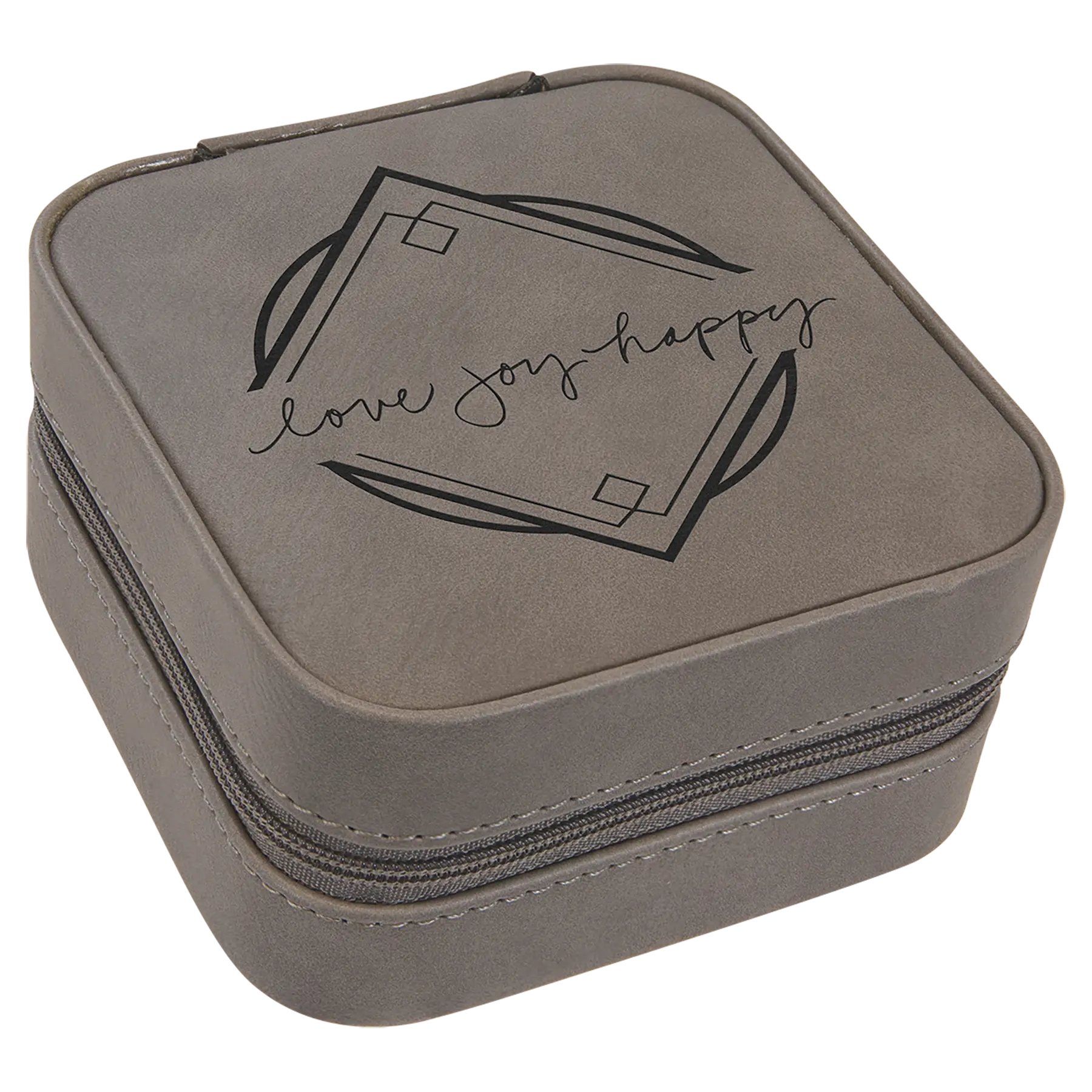 Leatherette Travel Jewelry Box with Tan Lining - 4" X 4" - Custom JDS