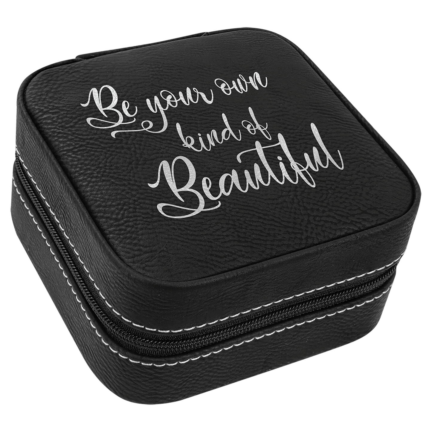 Leatherette Travel Jewelry Box with Tan Lining - 4" X 4" - Custom