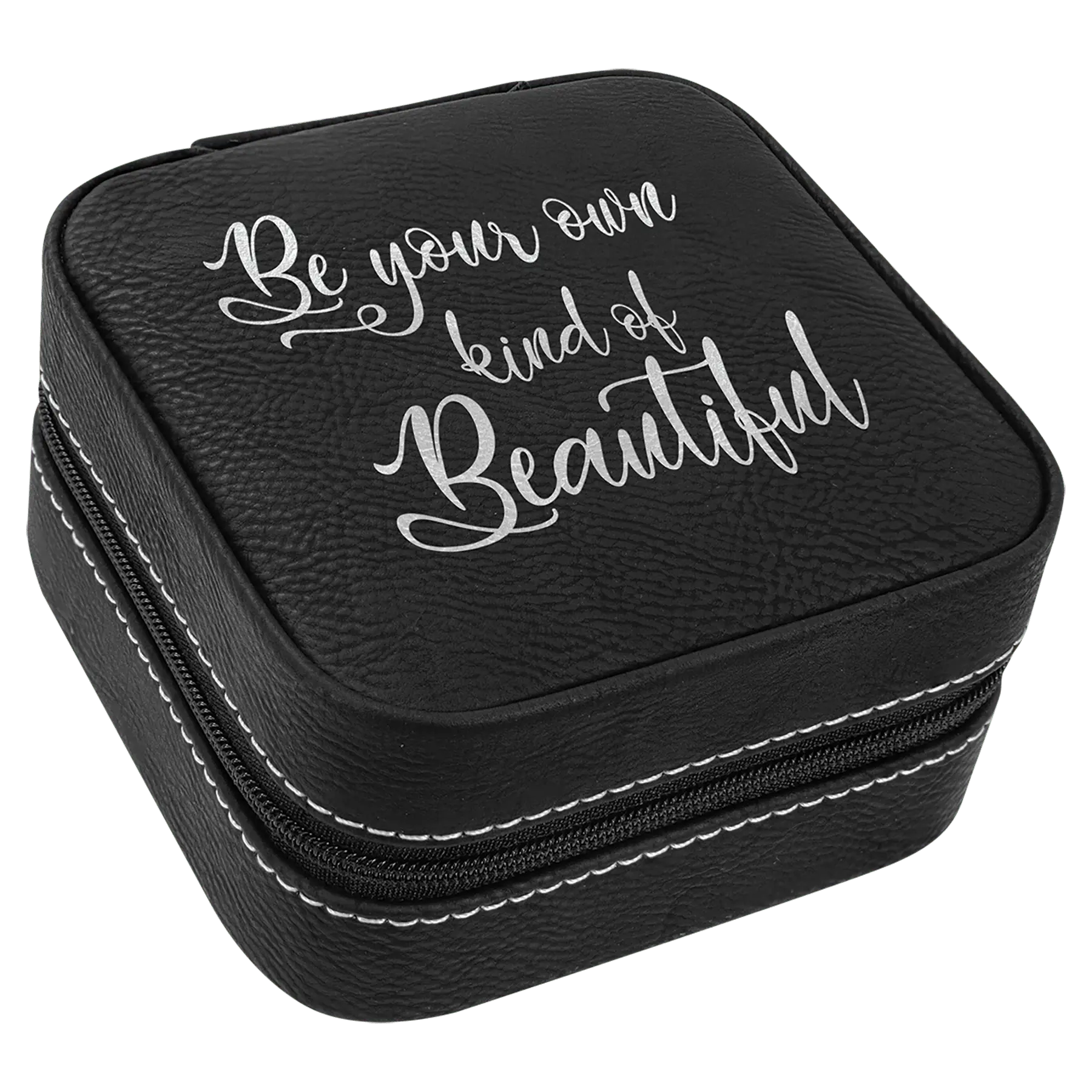 Leatherette Travel Jewelry Box with Tan Lining - 4" X 4" - Custom JDS