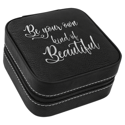 Leatherette Travel Jewelry Box with Tan Lining - 4" X 4" - Custom