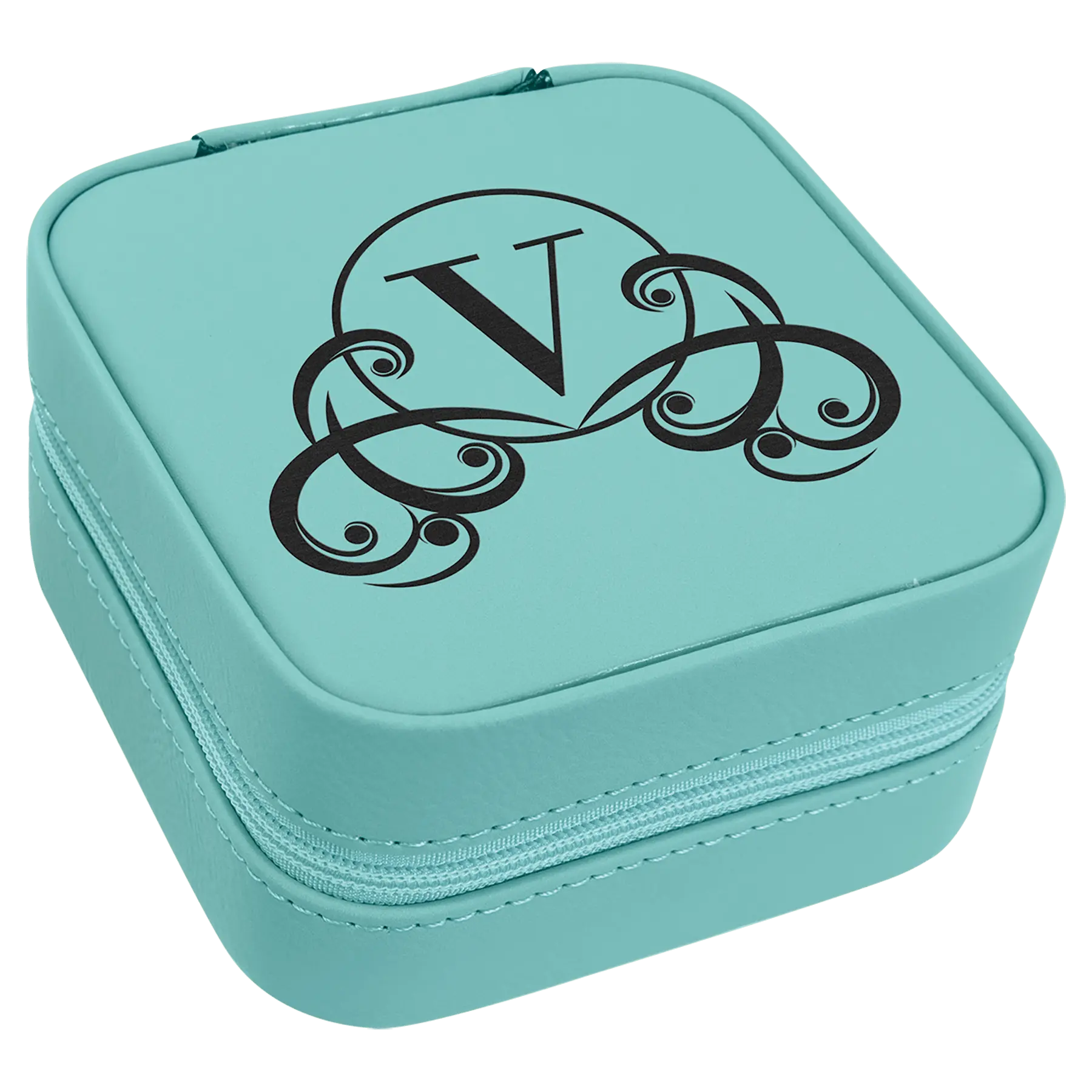Leatherette Travel Jewelry Box with Tan Lining - 4" X 4" - Custom JDS