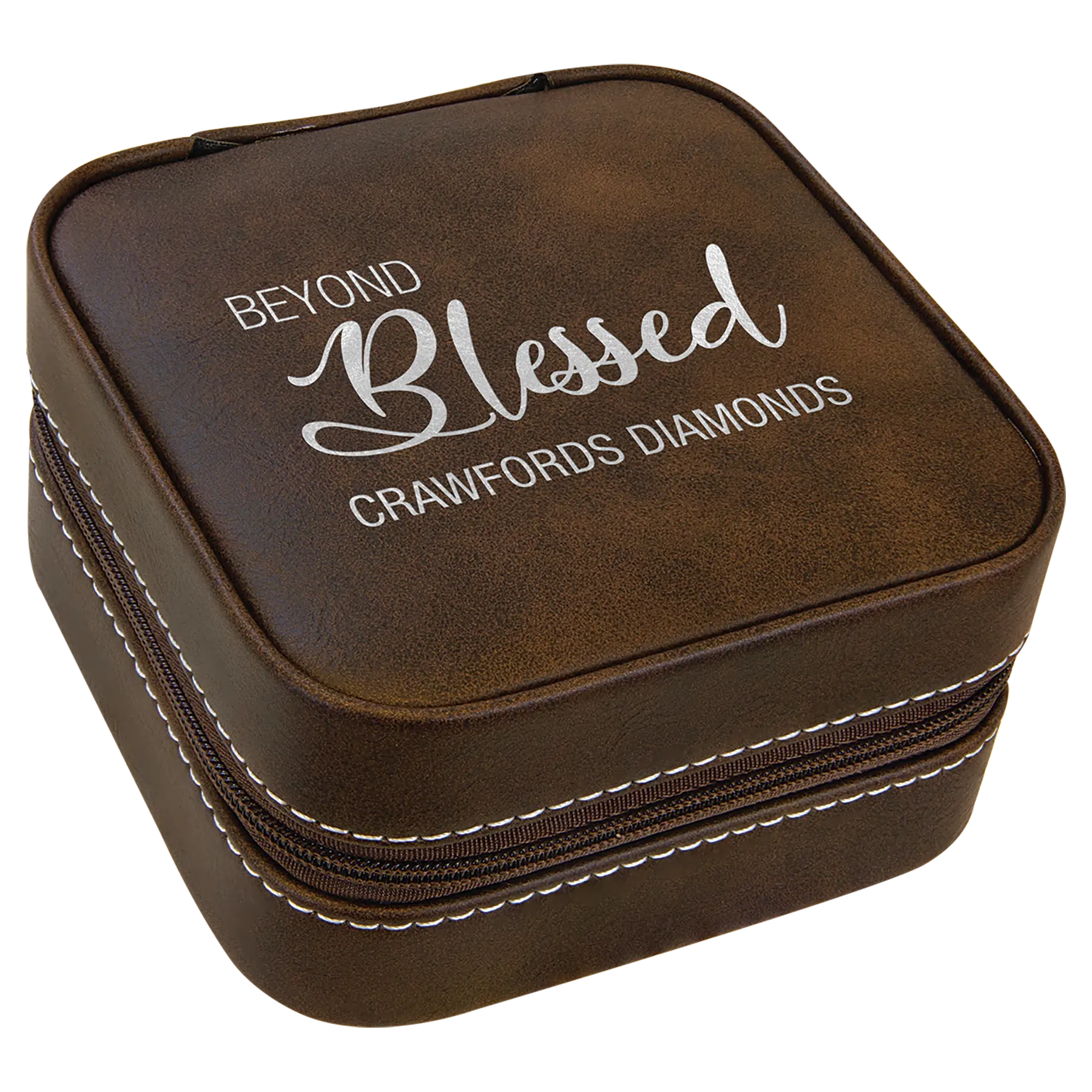 Leatherette Travel Jewelry Box with Tan Lining - 4" X 4" - Custom JDS