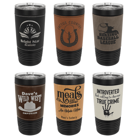 20 oz. - Leather Wrapped - Insulated Ringneck Tumbler with Slider Lid - Custom