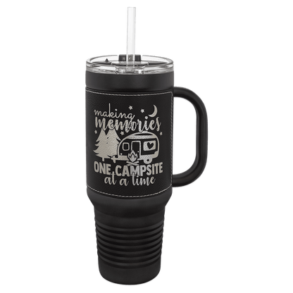 40 oz - Leather Wrapped - Travel Mug with Handle, Straw Included - Custom