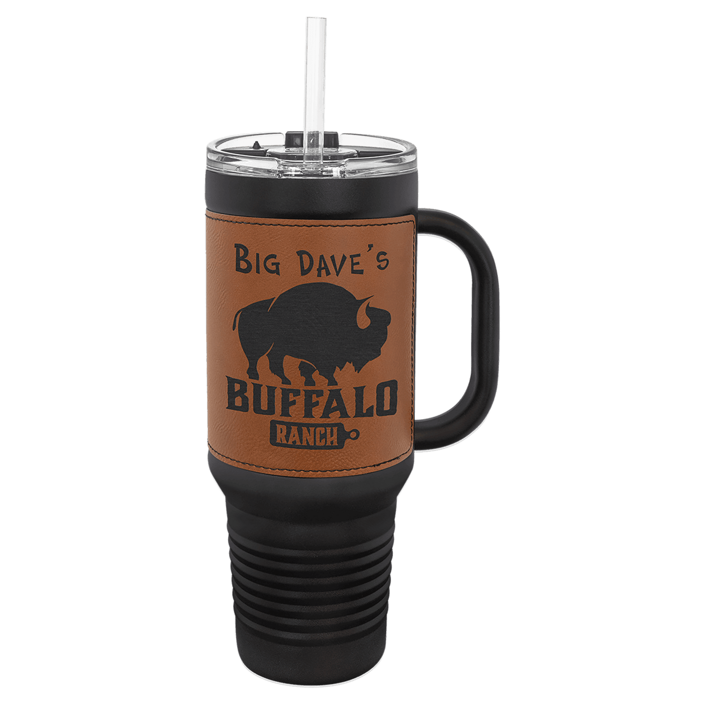 40 oz - Leather Wrapped - Travel Mug with Handle, Straw Included - Custom