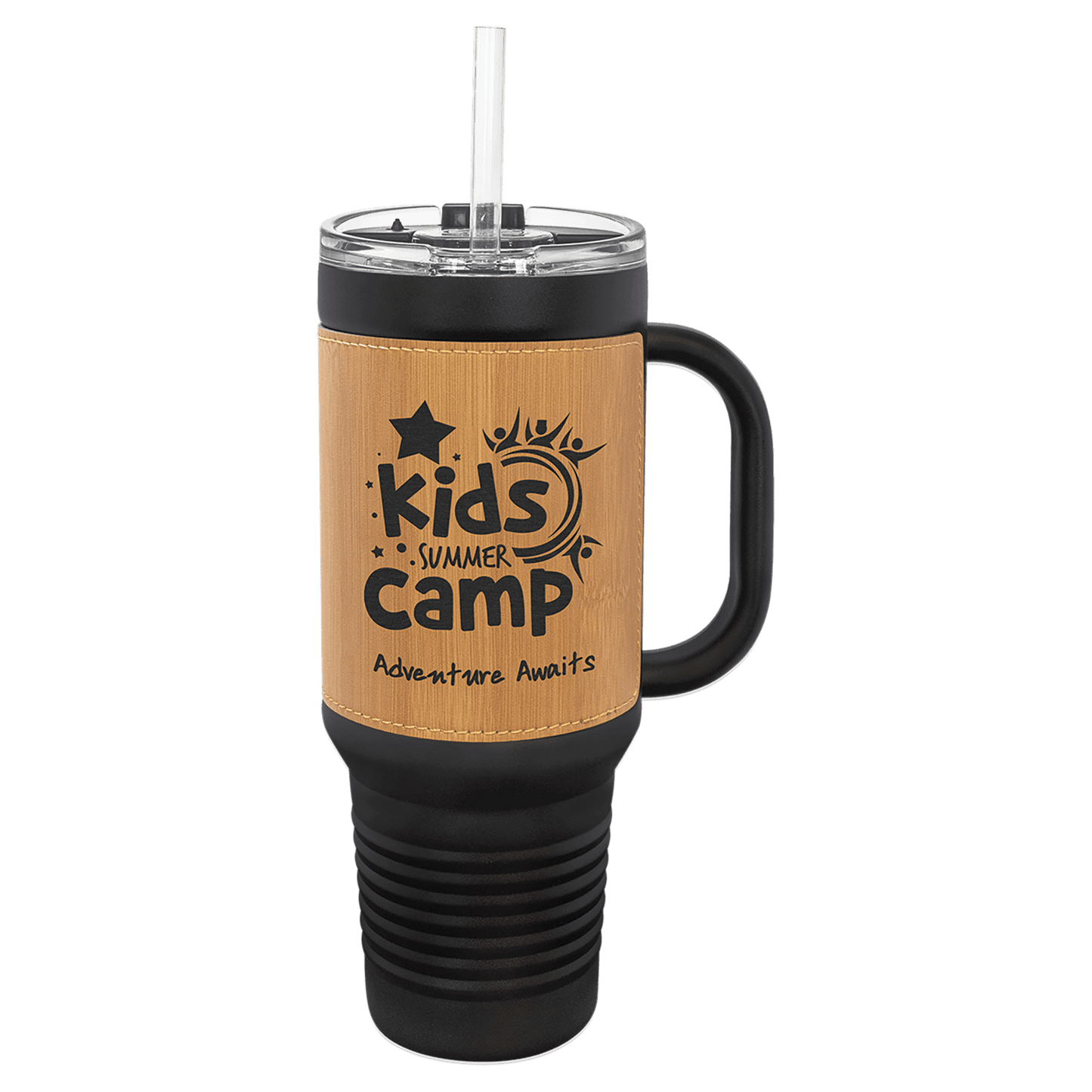 40 oz - Leather Wrapped - Travel Mug with Handle, Straw Included - Custom