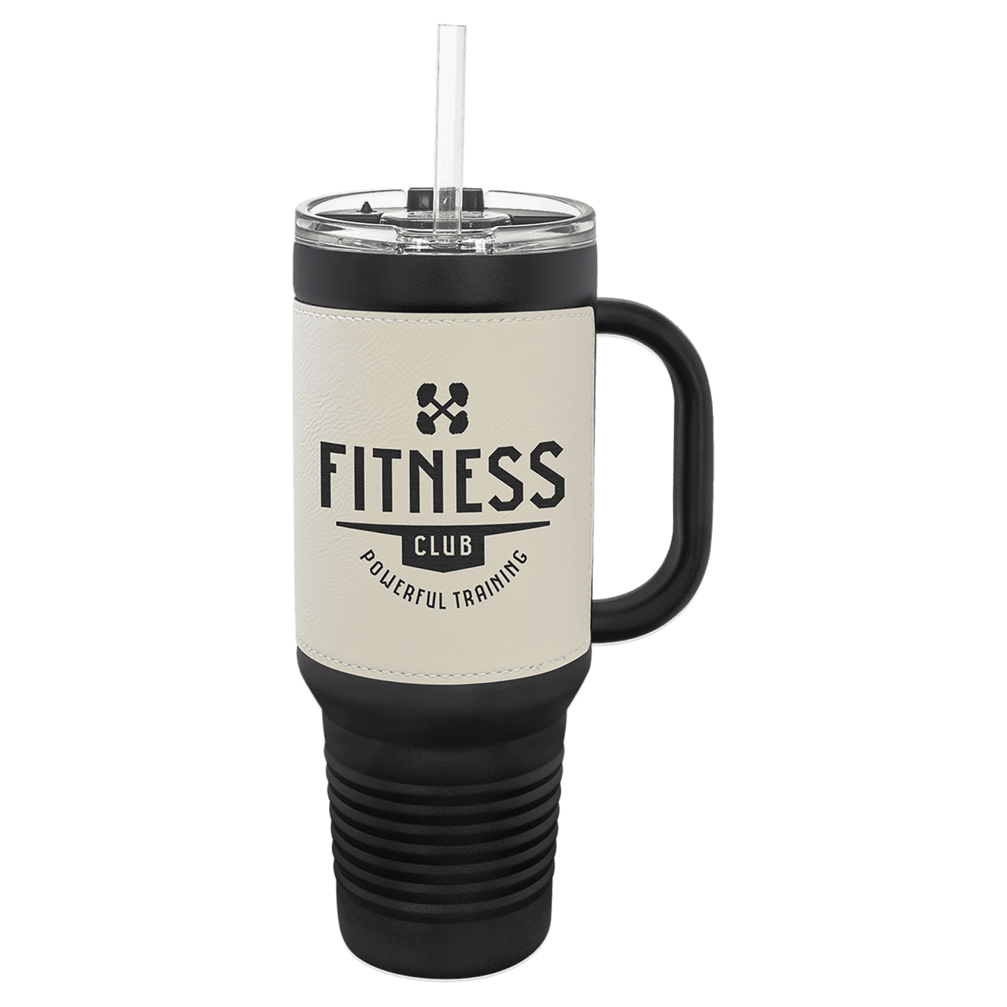 40 oz - Leather Wrapped - Travel Mug with Handle, Straw Included - Custom