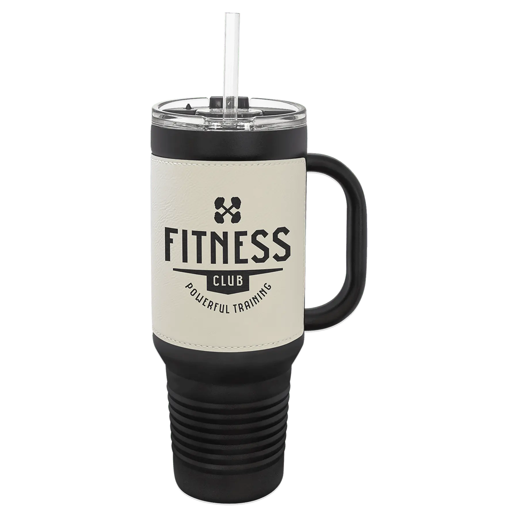 40 oz - Leather Wrapped - Travel Mug with Handle, Straw Included - Custom JDS