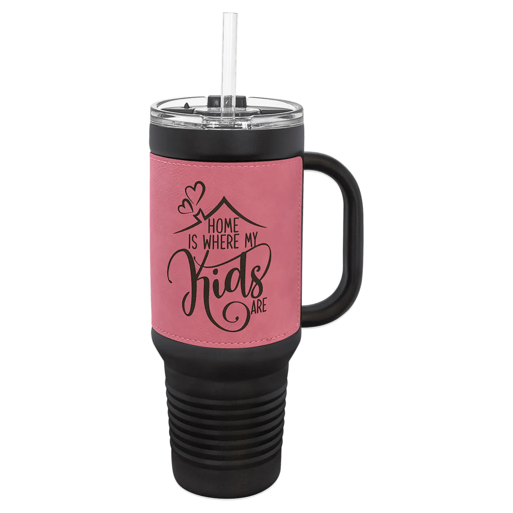 40 oz - Leather Wrapped - Travel Mug with Handle, Straw Included - Custom JDS