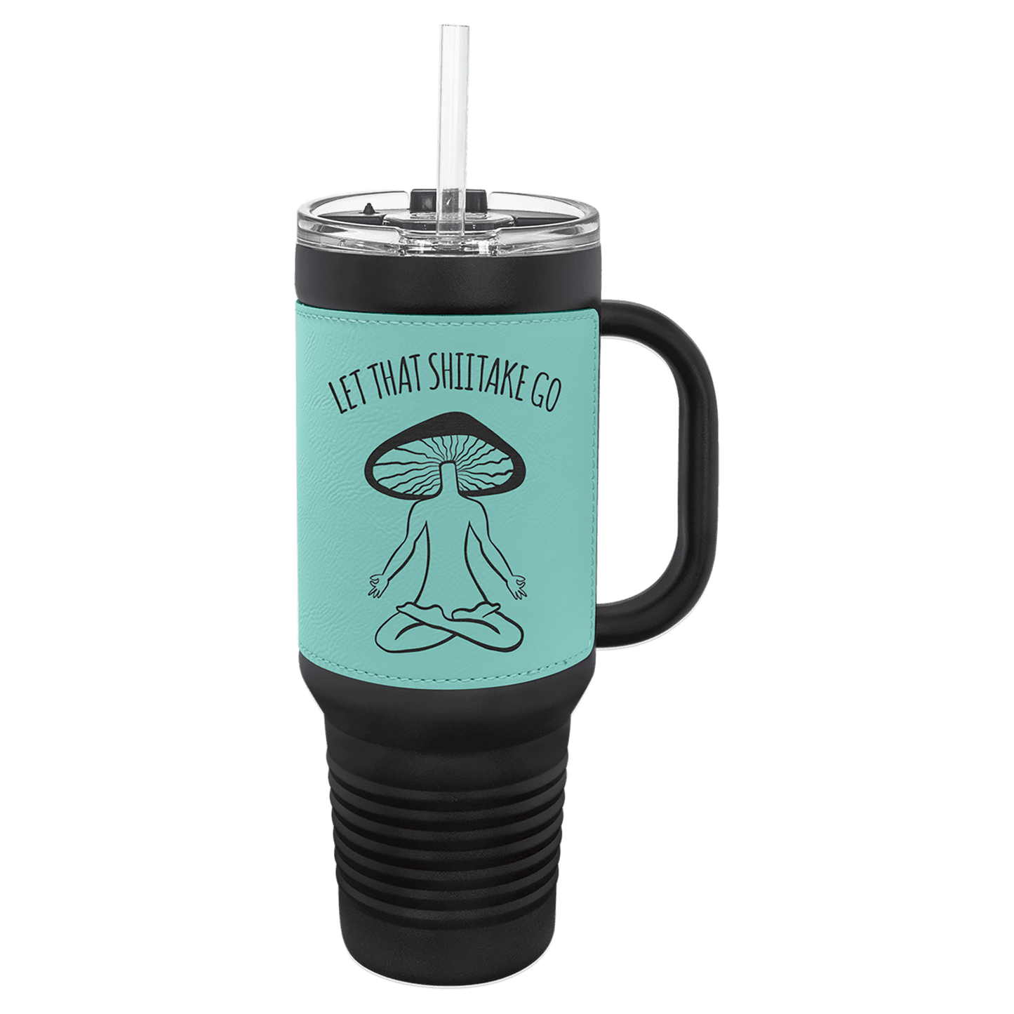 40 oz - Leather Wrapped - Travel Mug with Handle, Straw Included - Custom