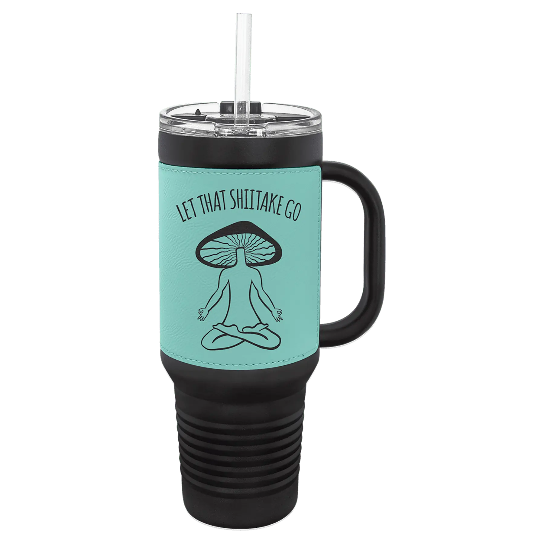 40 oz - Leather Wrapped - Travel Mug with Handle, Straw Included - Custom JDS