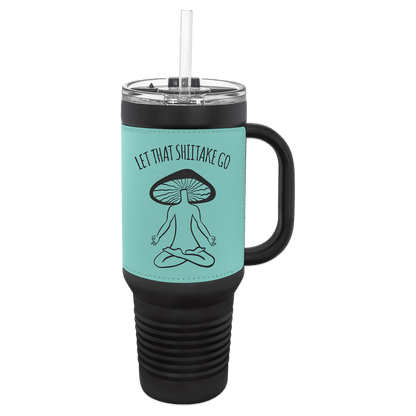 40 oz - Leather Wrapped - Travel Mug with Handle, Straw Included - Custom