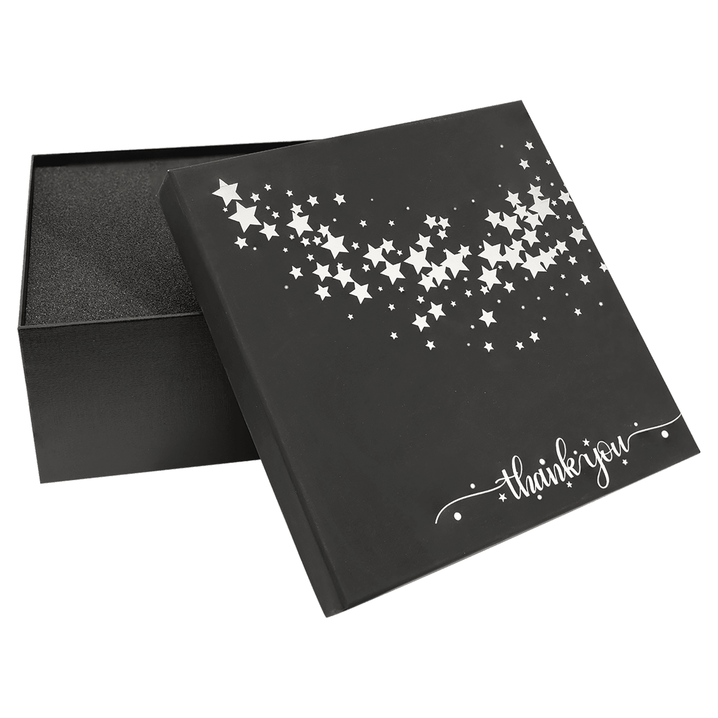 9 1/8" x 9 1/8" x 4" Lazerburst Gift Box – Black – Lasers to Silver – Smalltown Connetchin