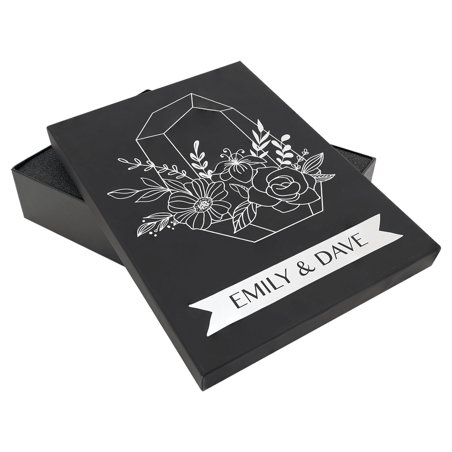 11 3/4" x 8 3/4" x 2 1/2" Lazerburst Gift Box – Black – Lasers to Silver – Smalltown Connetchin