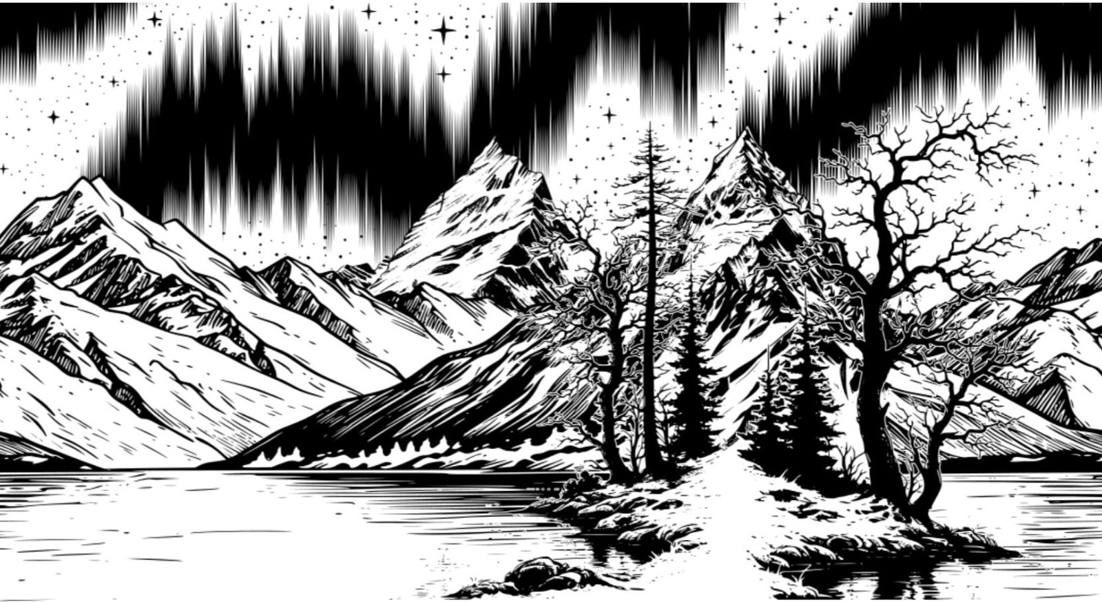 Northern Lights Mountain Lake