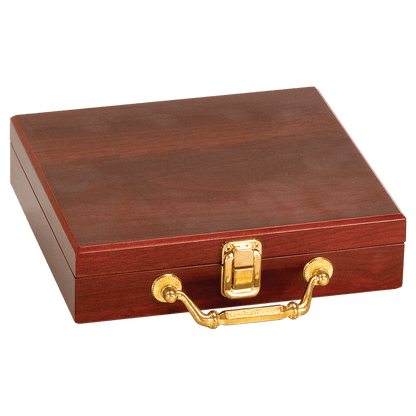 Wooden poker case with gold accents on a transparent background